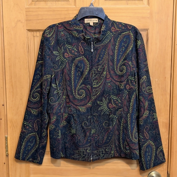 Notations Jackets & Blazers - Notations Womens Large Jacket Blazer Green Red Paisley Full Zip Peplum Boho Fall
